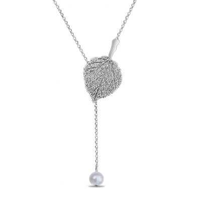 Sterling Silver Aspen Leaf Pendant with Fresh Water Pearl