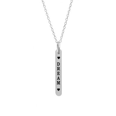 Streling SIlver Customizable Veritcal Bar Pendant with Hearts and word DREAM
