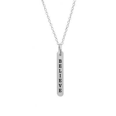 Streling SIlver Customizable Veritcal Bar Pendant with Believe Word